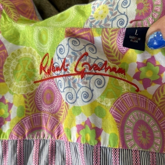Robert Graham Long Sleeve Button Down Shirt Large Multicolor Pink Blue Floral - Picture 8 of 13